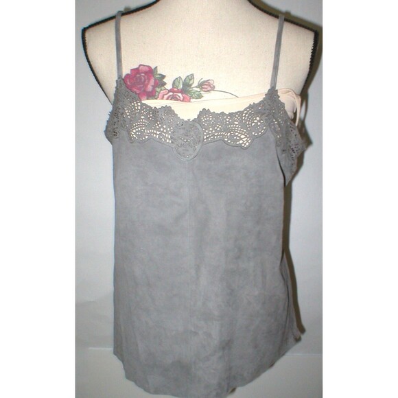 Womens New Ralph Lauren $398 NWT Gray Leather Suede Lace Tank Top Cami Nice 10